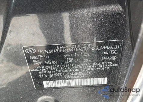 2021 Hyundai Sonata N Line z USA, uszkodzony, nr VIN 5NPEK4JC6MH126534